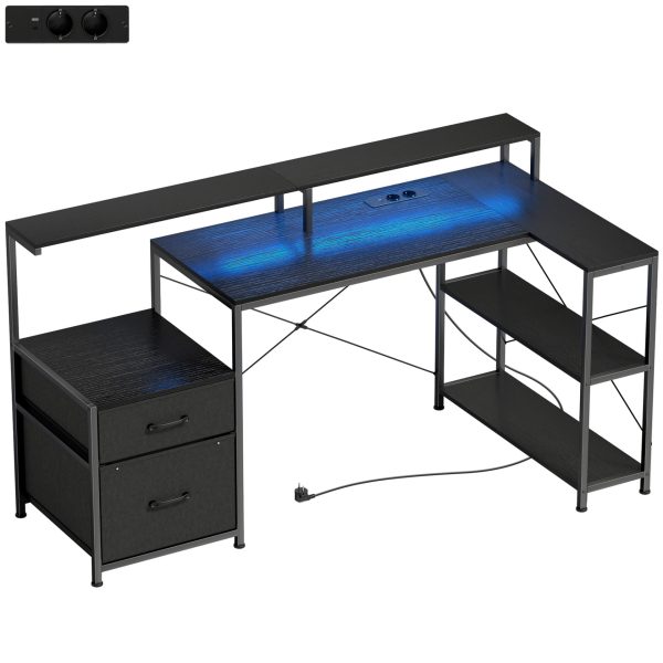 L-alakú gamer íróasztal LED-del és dupla monitortartóval – Konzol, játék