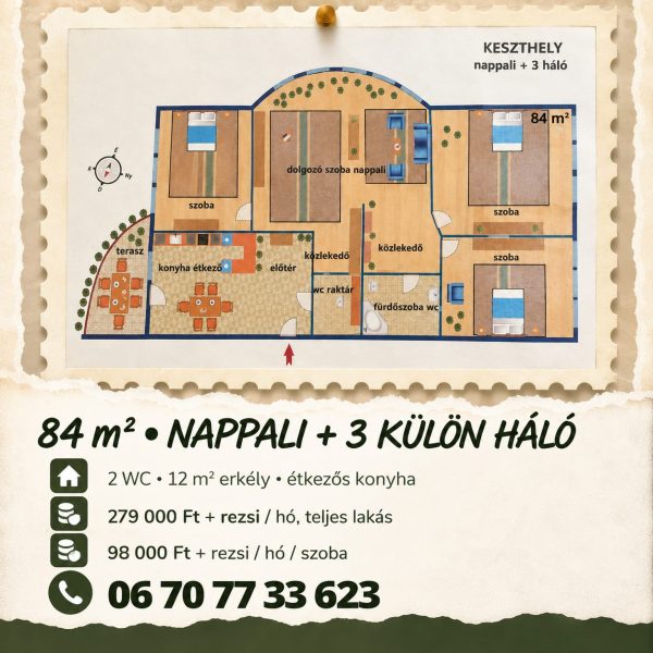 FELVETTEK KESZTHELYRE? NAGYSZERŰ!  Kiadó lakás egyetemistáknak •  06 70 77 33 623 – 7. kép