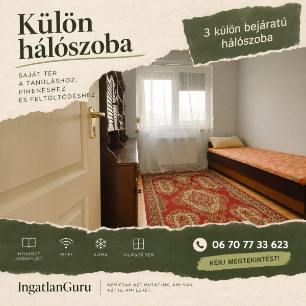 FELVETTEK KESZTHELYRE? NAGYSZERŰ!  Kiadó lakás egyetemistáknak •  06 70 77 33 623 – 4. kép