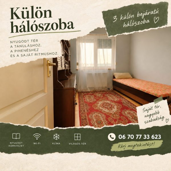 FELVETTEK KESZTHELYRE? NAGYSZERŰ!  Kiadó lakás egyetemistáknak •  06 70 77 33 623 – 3. kép