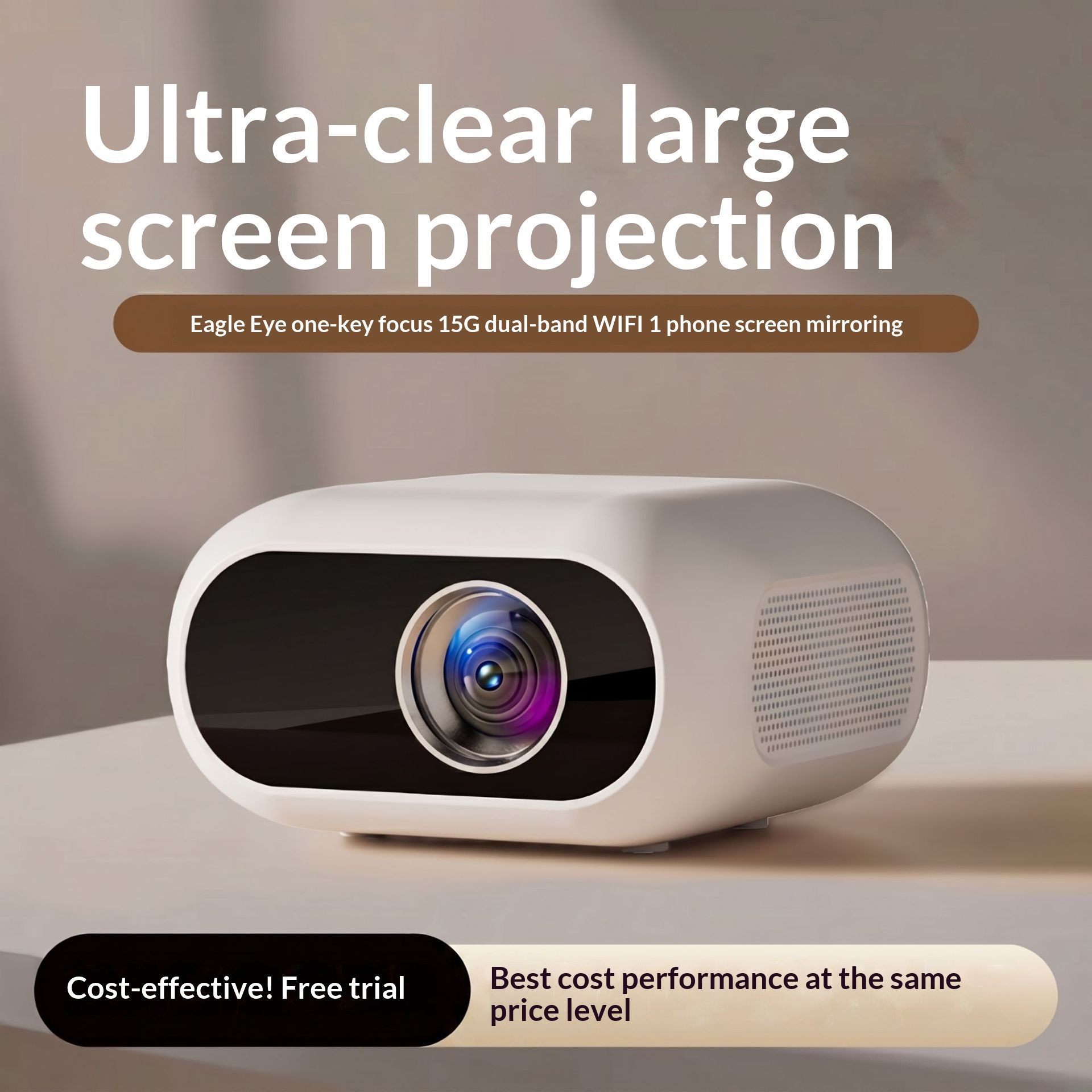 Mini hordozható okos projektor, Ultra HD falra vetítéssel – Fotó, videó